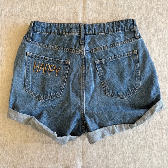 wild fable Pants - Wild Fable Womens Size 6 Blue Denim Mom Shorts Happy Embroidery